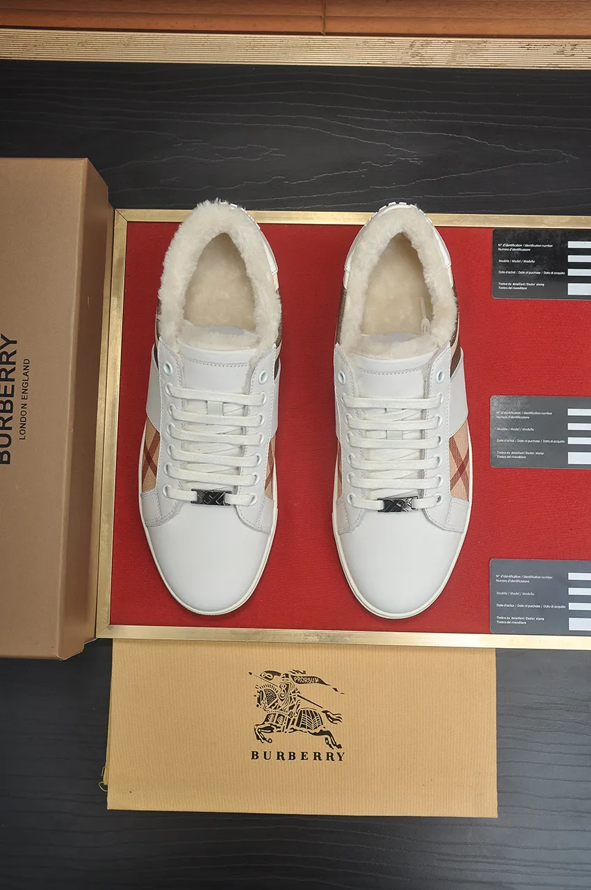 Men's shoes 💰480💶【Burberry】(wool lining) classic low-top sneakers｜Imported cowhide with classic plaid fabric｜wool lining｜original outsole｜fine workmanship and comfortable to wear Size: 38-44 (customized at 45)